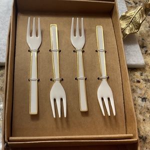 White Enamel Dessert Forks Serveware kitchen utensil party favor wedding